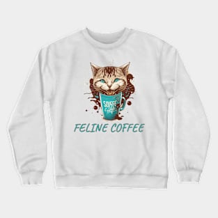 Feline Fueled: Cool Cat Sipping Coffee Crewneck Sweatshirt